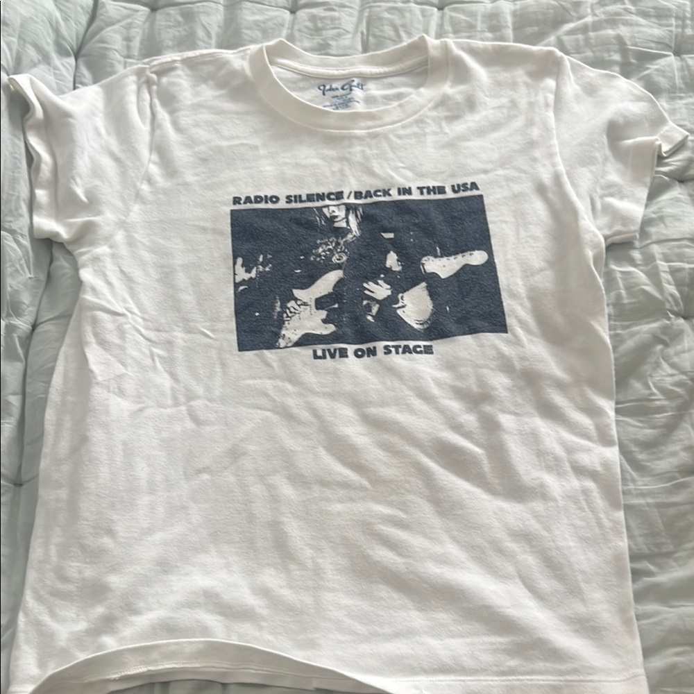 Brandy Melville White Tee with Blue Logo